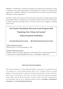 The Toyota Foundation Research Grant Program 2016 “Exploring