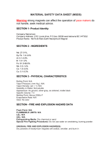 MATERIAL SAFETY DATA SHEET (MSDS) Warning strong magnets
