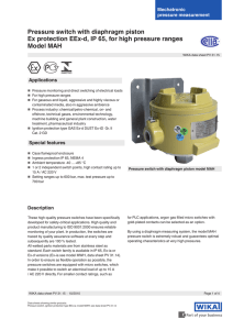 Pressure switch with diaphragm piston Ex protection EEx