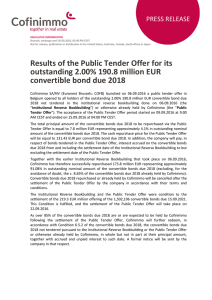 Results of the Public Tender Offer for its outstanding 2.00% 190.8
