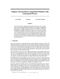 Enigma: Decentralized Computation Platform with Guaranteed