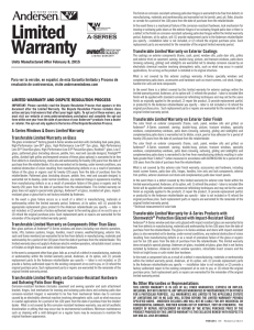 Andersen Limited Warranty for A-Series Windows and Patio Doors