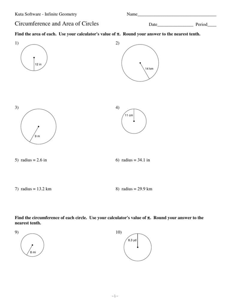 Circumference Of Circles Worksheet Answers