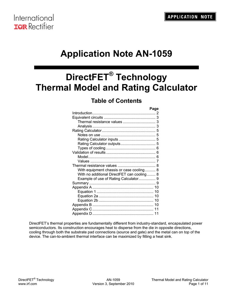 Directfet Thermal Model And Rating Calculator