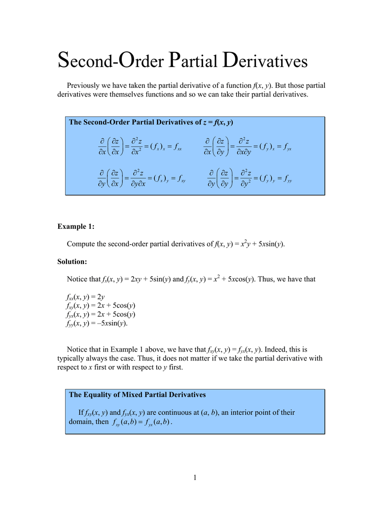 Second Order Partial Derivatives Ucsd Second