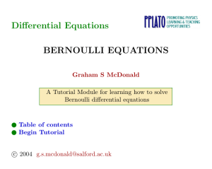 Diﬀerential Equations BERNOULLI EQUATIONS