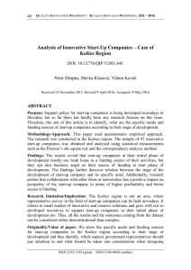 Analysis of Innovative Start-Up Companies – Case of Košice Region