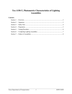 Tex-1150-T, Photometric Characteristics of Lighting Assemblies