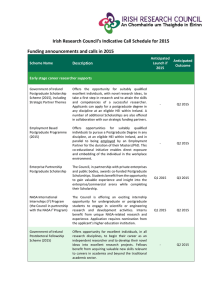 Irish Research Council`s Indicative Call Schedule for 2015 Funding