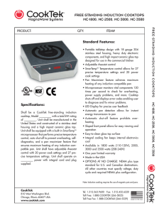 FREE-STANDING INDUCTION COOKTOPS MC-1800, MC