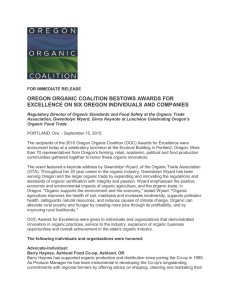 Oregon Organic Coalition Bestows Awards for Excellence on Six