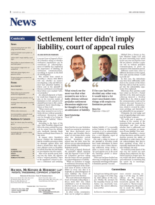 Settlement letter didn`t imply liability, court of appeal rules