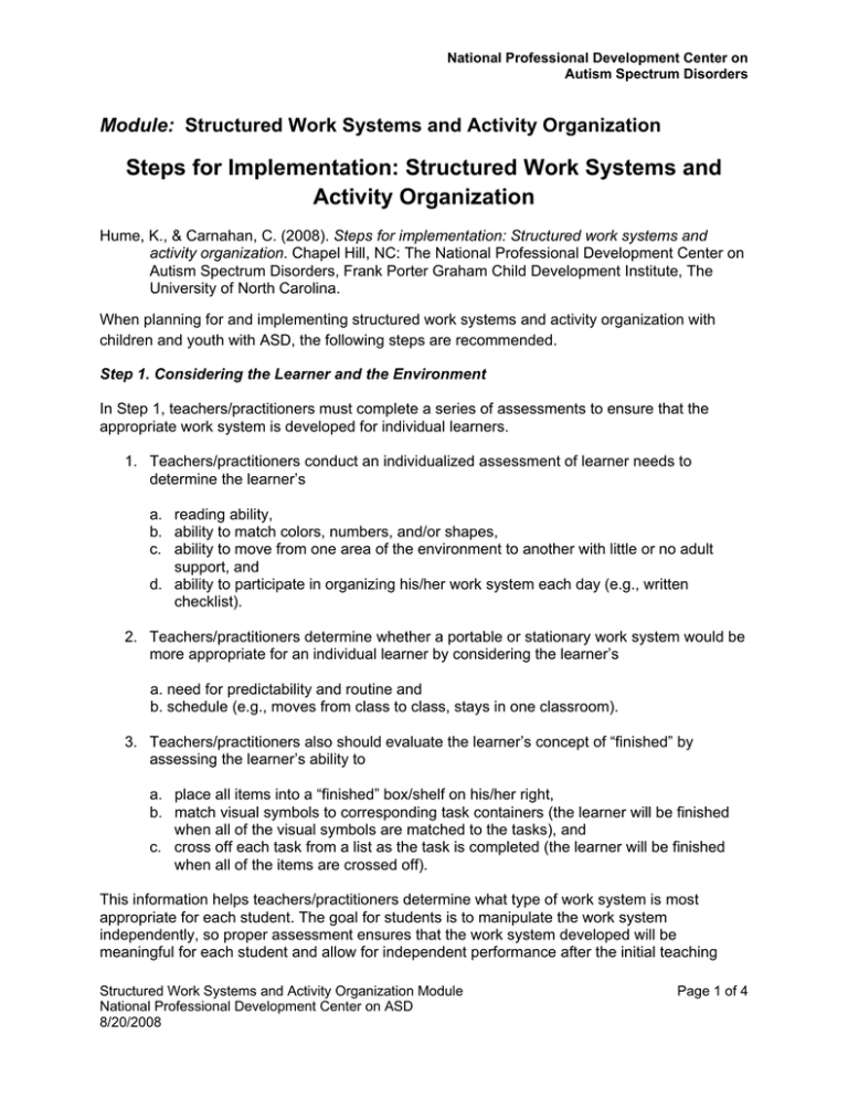 Steps for Implementation Structured Work