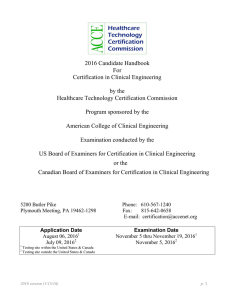 2016 Candidate Handbook For Certification in Clinical Engineering