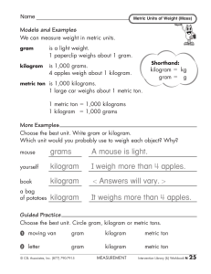 grams A mouse is light. kilogram I weigh more than 4 apples