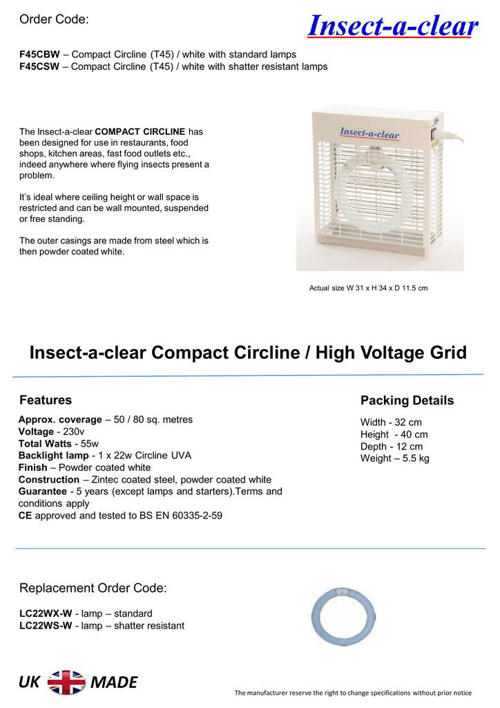 Insect A Clear Compact Circline High Voltage Grid Uk Made