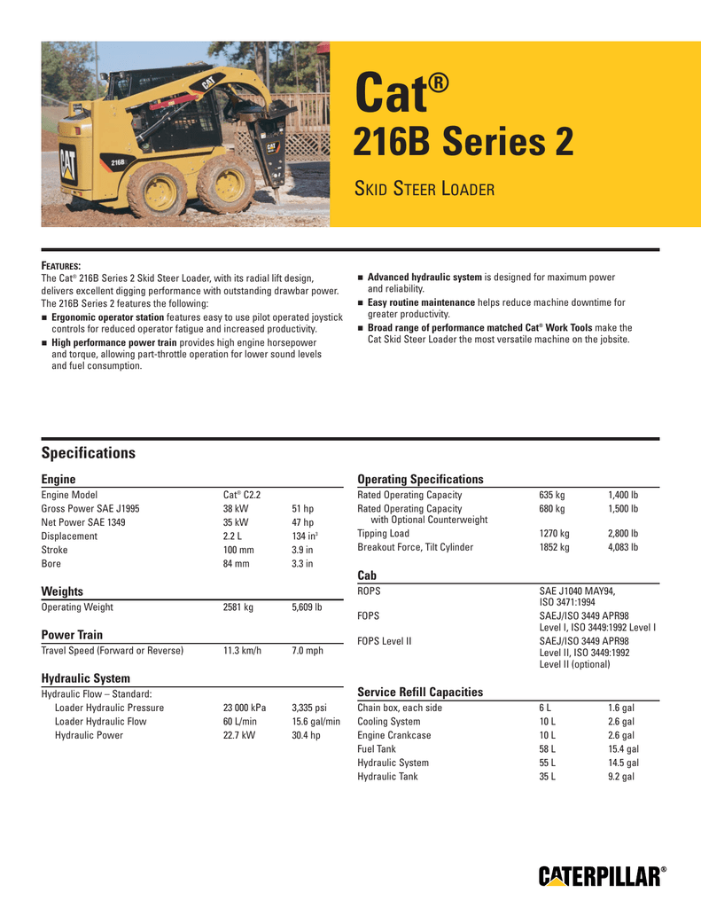 AEHQ5895-02, Cat 216B Series 2 Skid Steer Loader Spec
