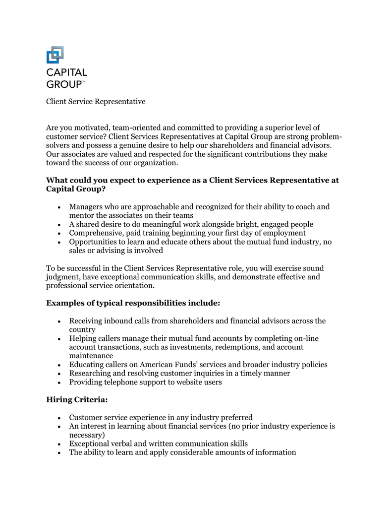 Financial Client Service Associate Job Description : Client Service Associate Non Registered At Stifel Financial In Lake Forest Illinois 39362012 : They are able to understand its intricacies and manipulate numbers.