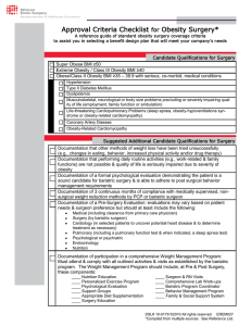 Approval Criteria Checklist for Obesity Surgery*