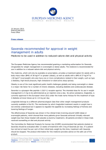 Saxenda recommended for approval in weight management in adults