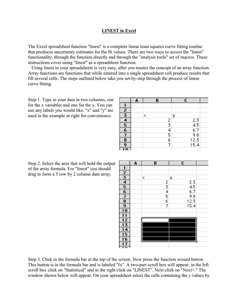 Linest In Excel The Excel Spreadsheet Function Linest Is A