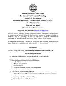Announcement and Call for papers The Centenary Conference on