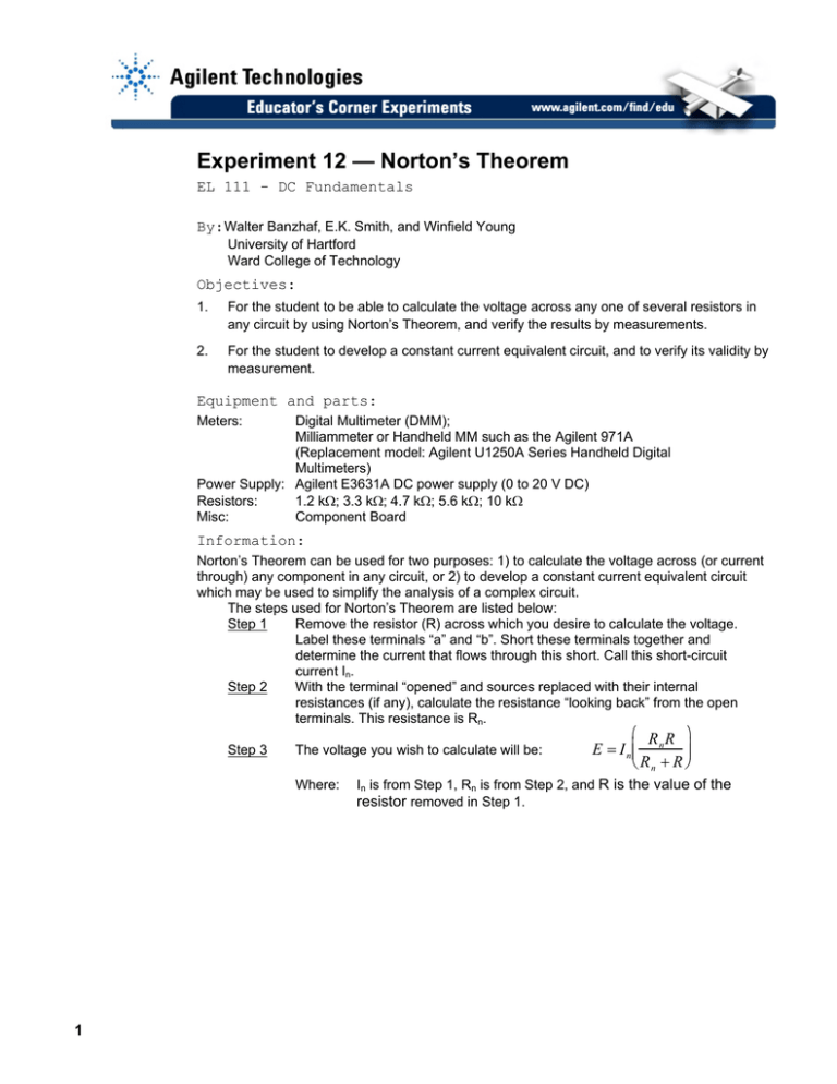 norton theorem lab experiment