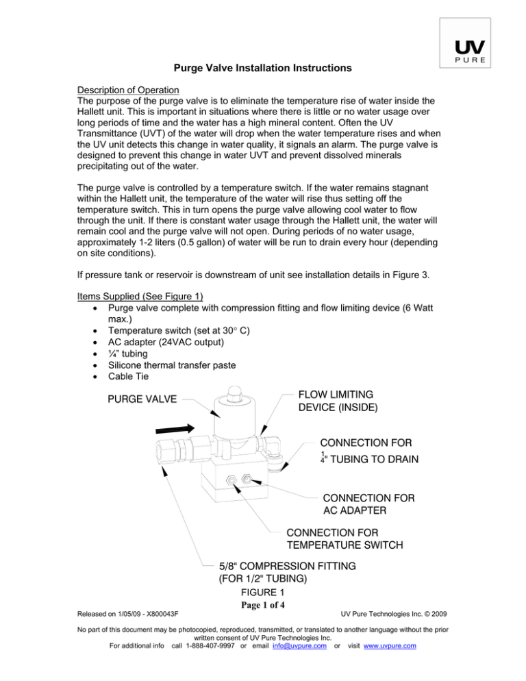 Purge Valve Installation Instructions