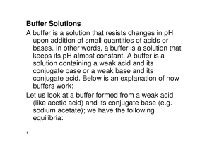 Buffer Solutions A buffer is a solution that resists changes in pH