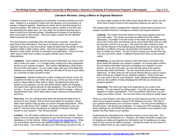 Using A Matrix To Organize Research Smu Inside Pages