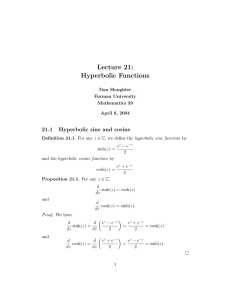 Lecture 21: Hyperbolic Functions