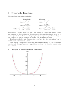 1 Hyperbolic Functions