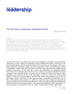The Dark Side of Leadership: Catastrophic Failure Michael Petty