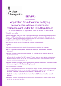 EEA(PR) Application for a document certifying permanent