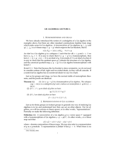 LIE ALGEBRAS: LECTURE 2. We have already introduced the