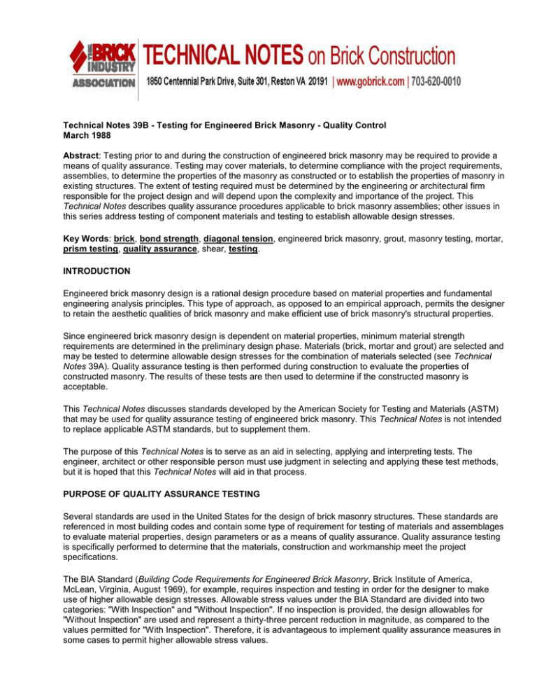 Testing for Engineered Brick Masonry