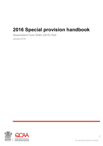 2016 Special provision handbook: Queensland Core Skills (QCS) Test