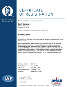 Hach Company ISO 9001:2008