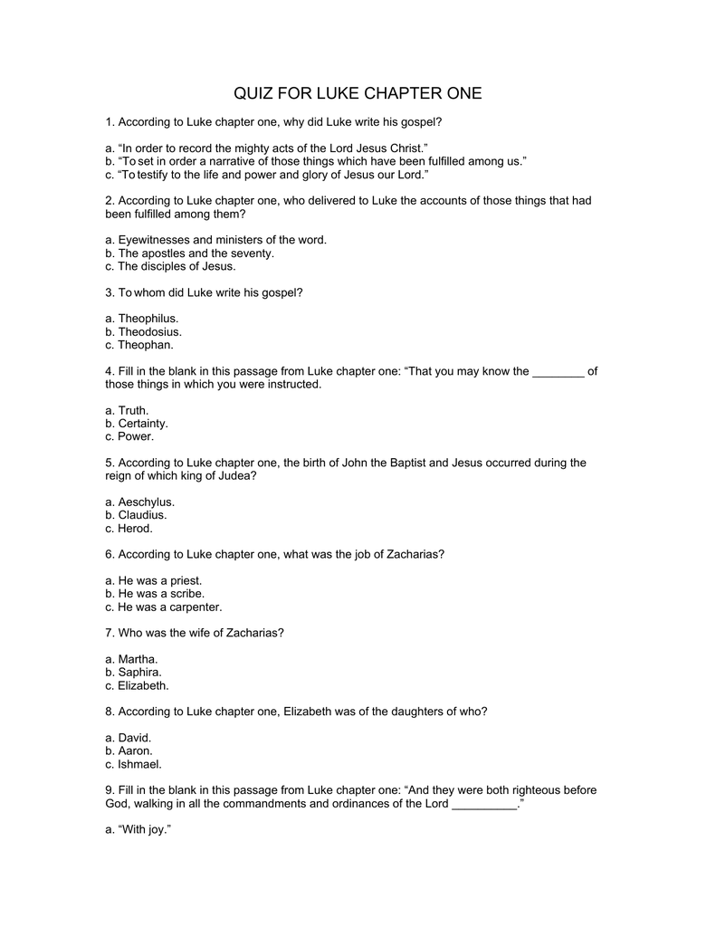 20 Luke Chapter 1 Quiz Questions And Answers CharyleenAleyna