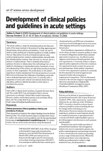 Development of clinical policies and guidelines in acute settings