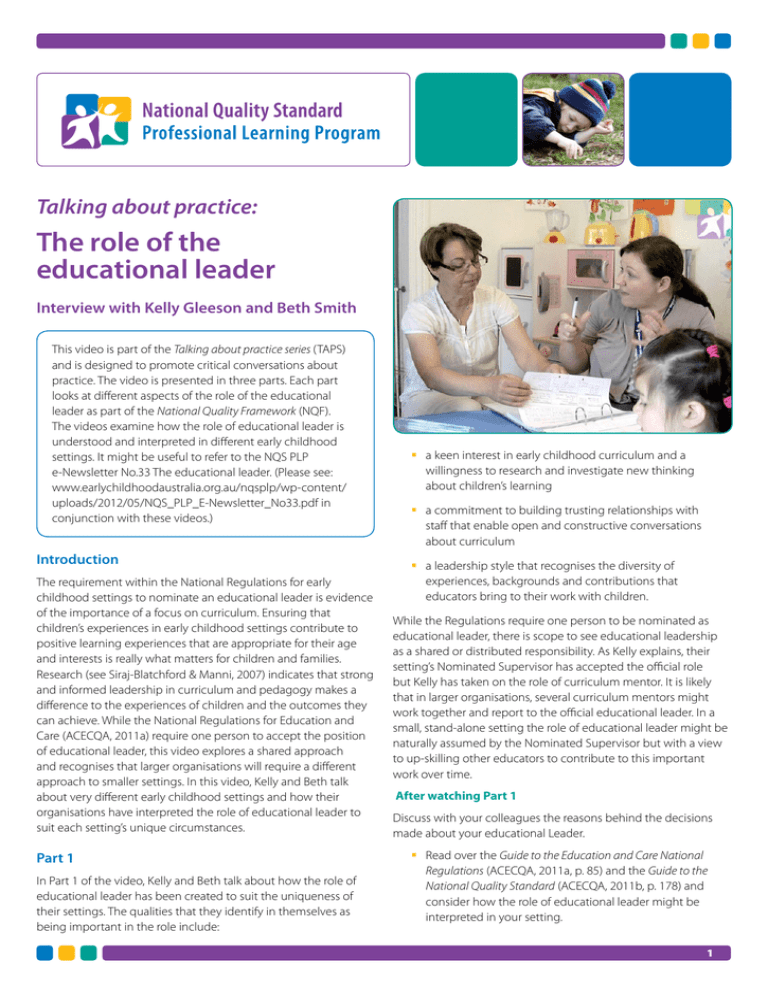 What Is The Role Of The Educational Leader In Early Childhood