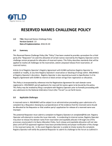 RESERVED NAMES CHALLENGE POLICY - fTLD