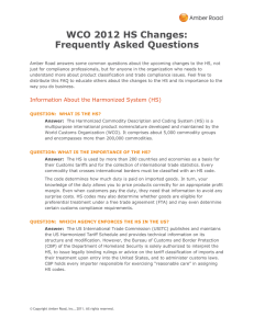 WCO 2012 HS Changes: Frequently Asked Questions