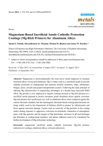 Magnesium-Based Sacrificial Anode Cathodic Protection Coatings