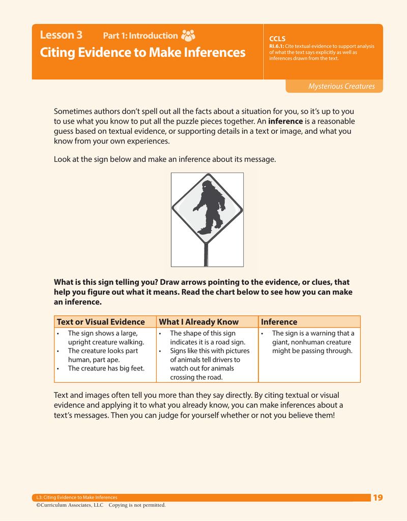 Citing Evidence To Make Inferences Lesson 3