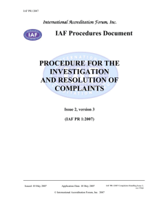 PROCEDURE FOR THE INVESTIGATION AND RESOLUTION OF