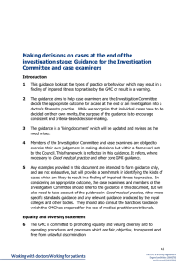 Guidance for the Investigation Committee and case examiners