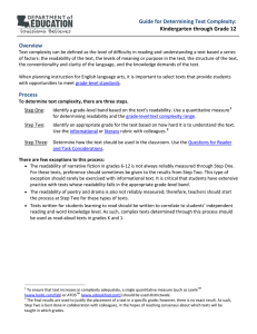 Guide for Determining Text Complexity: Kindergarten through Grade