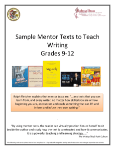 Sample Mentor Texts to Teach Writing Grades 9-12