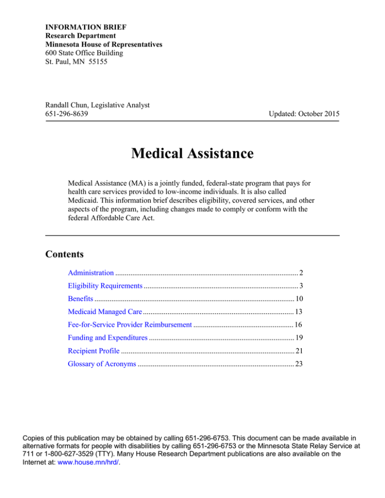 Medical Assistance Minnesota House of Representatives